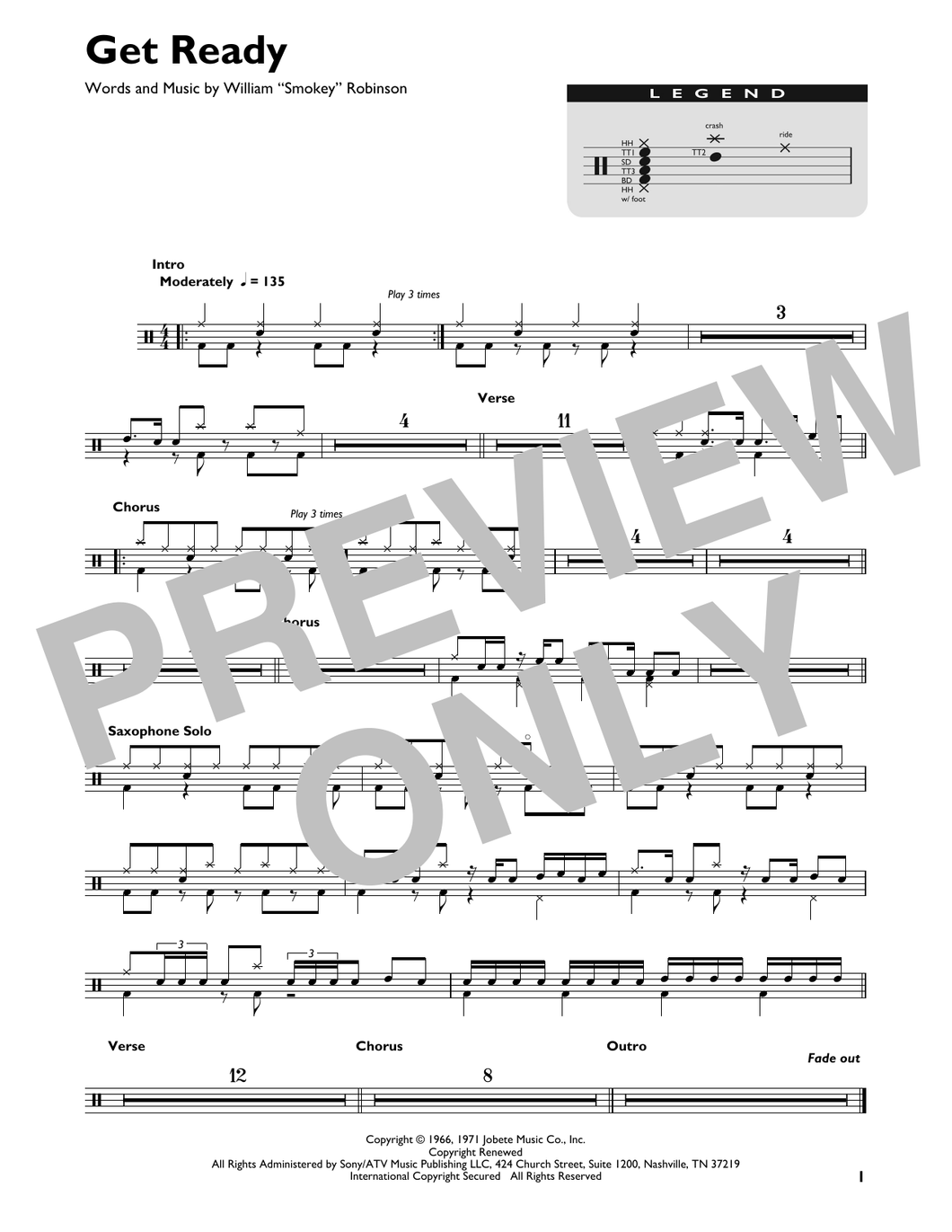 Get Ready - Rare Earth - Full Drum Transcription / Drum Sheet Music - SheetMusicDirect DT426826
