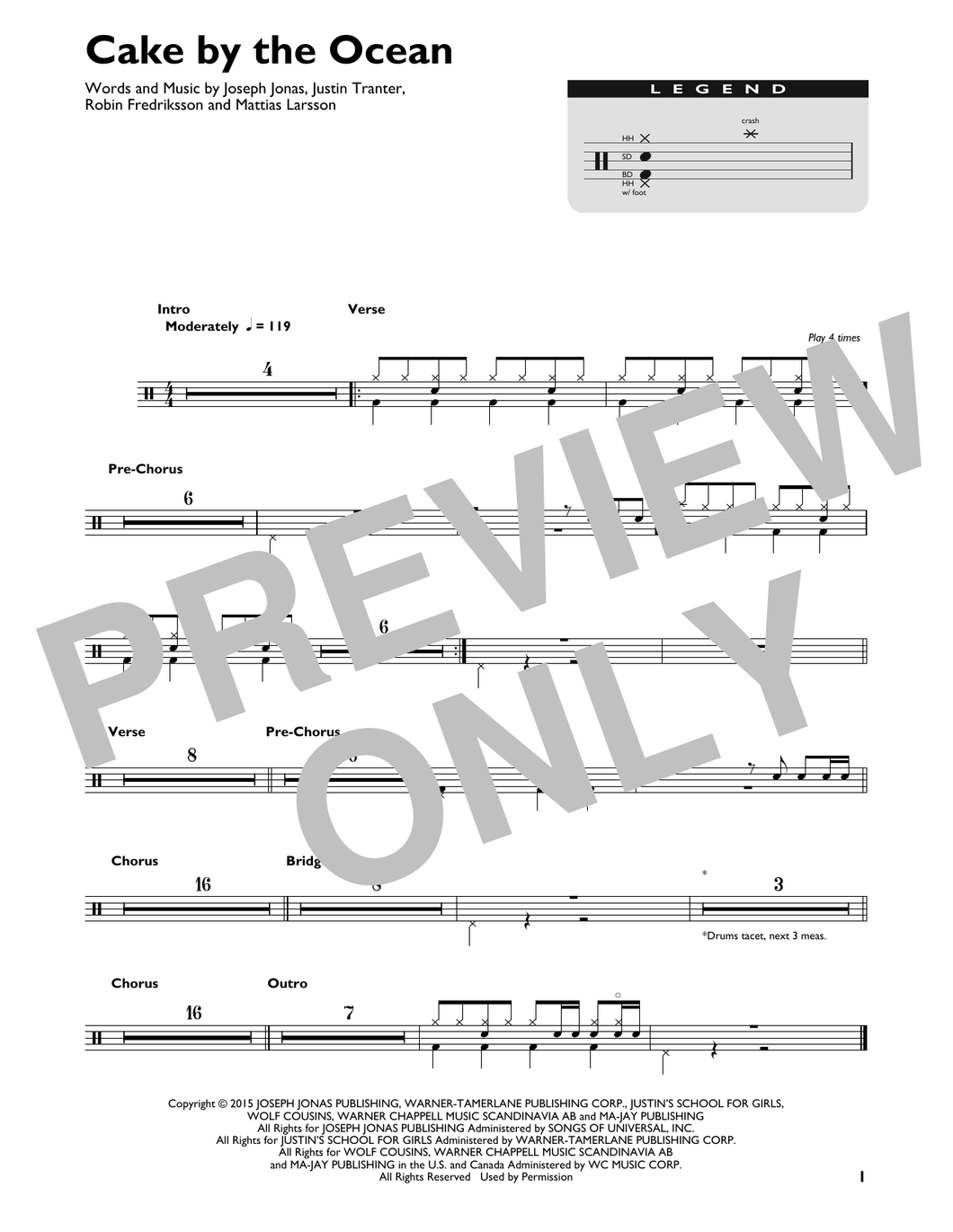 Cake by the Ocean - DNCE - Full Drum Transcription / Drum Sheet Music - SheetMusicDirect DT