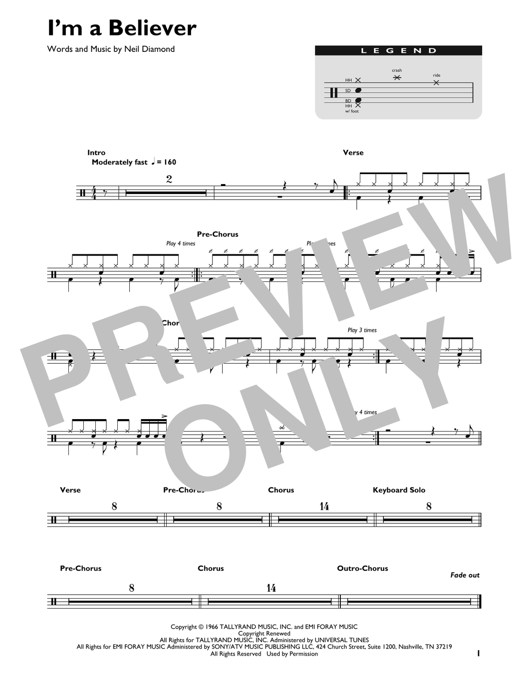 I'm a Believer - The Monkees - Full Drum Transcription / Drum Sheet Music - SheetMusicDirect DT427064
