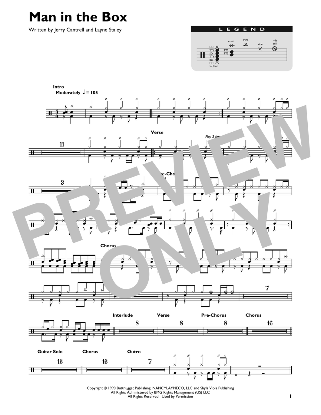 Man in the Box - Alice in Chains - Full Drum Transcription / Drum Sheet Music - SheetMusicDirect DT427060