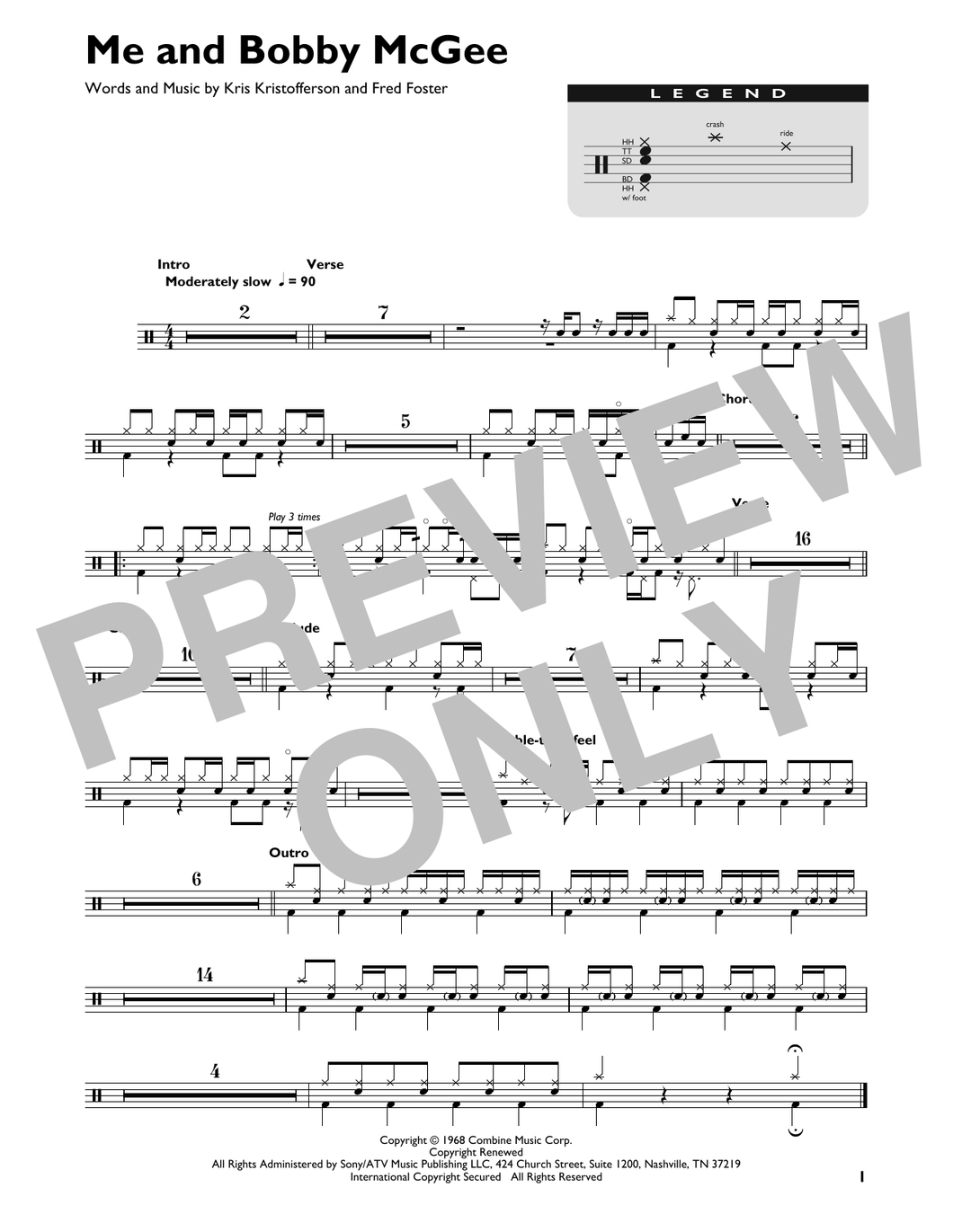 Me and Bobby McGee - Janis Joplin - Full Drum Transcription / Drum Sheet Music - SheetMusicDirect DT