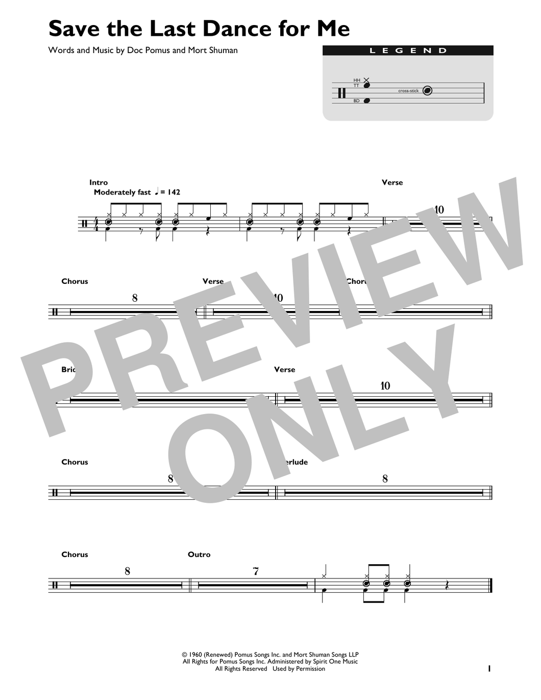Save the Last Dance for Me - The Drifters - Full Drum Transcription / Drum Sheet Music - SheetMusicDirect DT