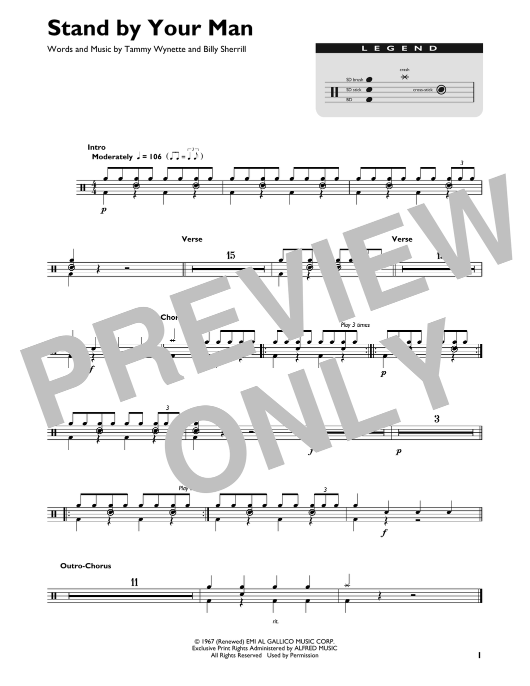 Stand by Your Man Tammy Drum Sheet Music SheetMusicDirect