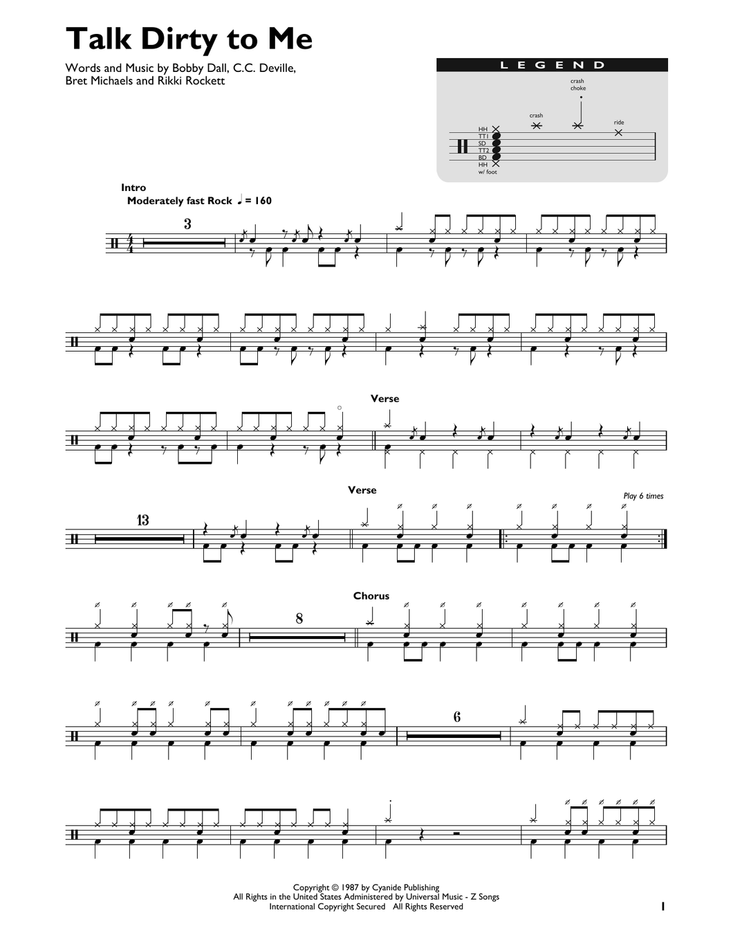 Talk Dirty to Me - Poison - Full Drum Transcription / Drum Sheet Music - SheetMusicDirect DT426898