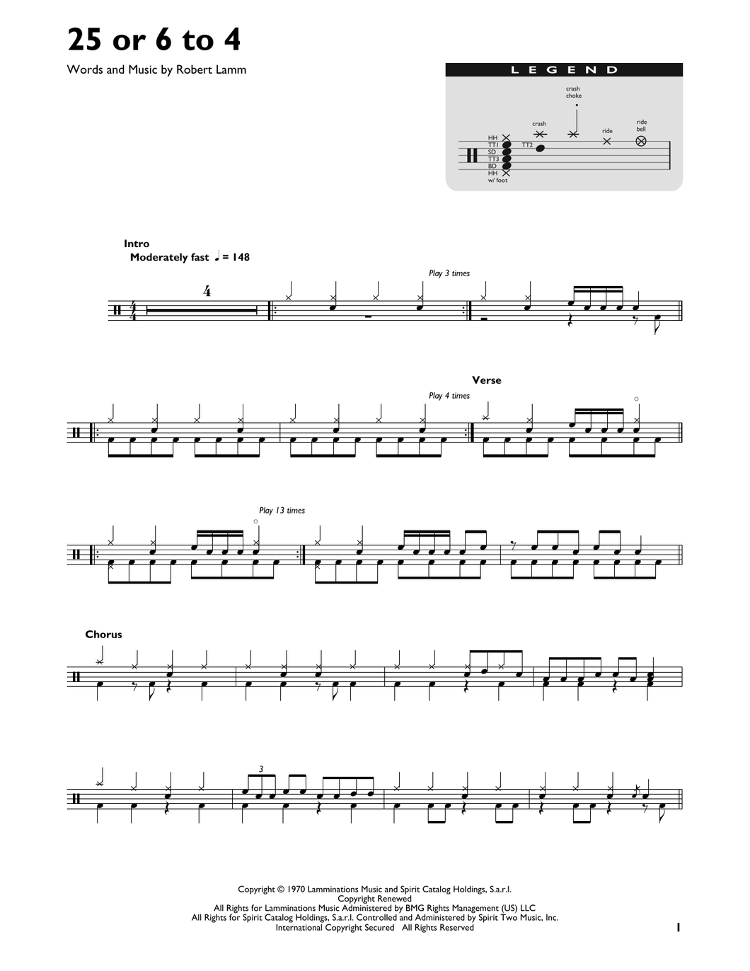 25 or 6 to 4 - Chicago - Full Drum Transcription / Drum Sheet Music - SheetMusicDirect DT