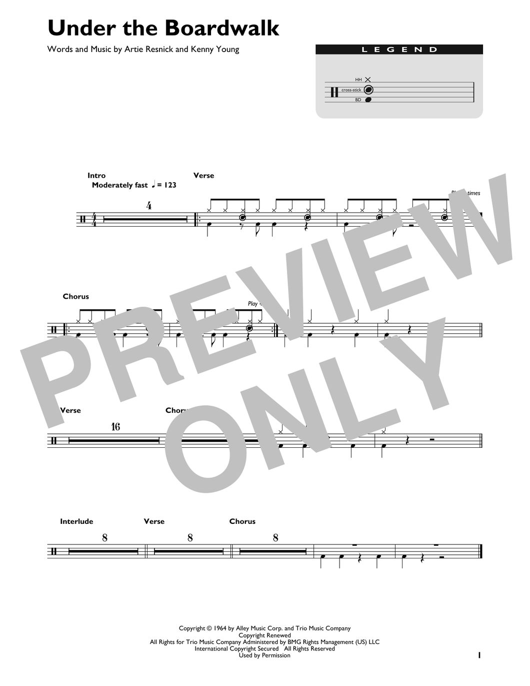 Under the Boardwalk - The Drifters - Full Drum Transcription / Drum Sheet Music - SheetMusicDirect DT
