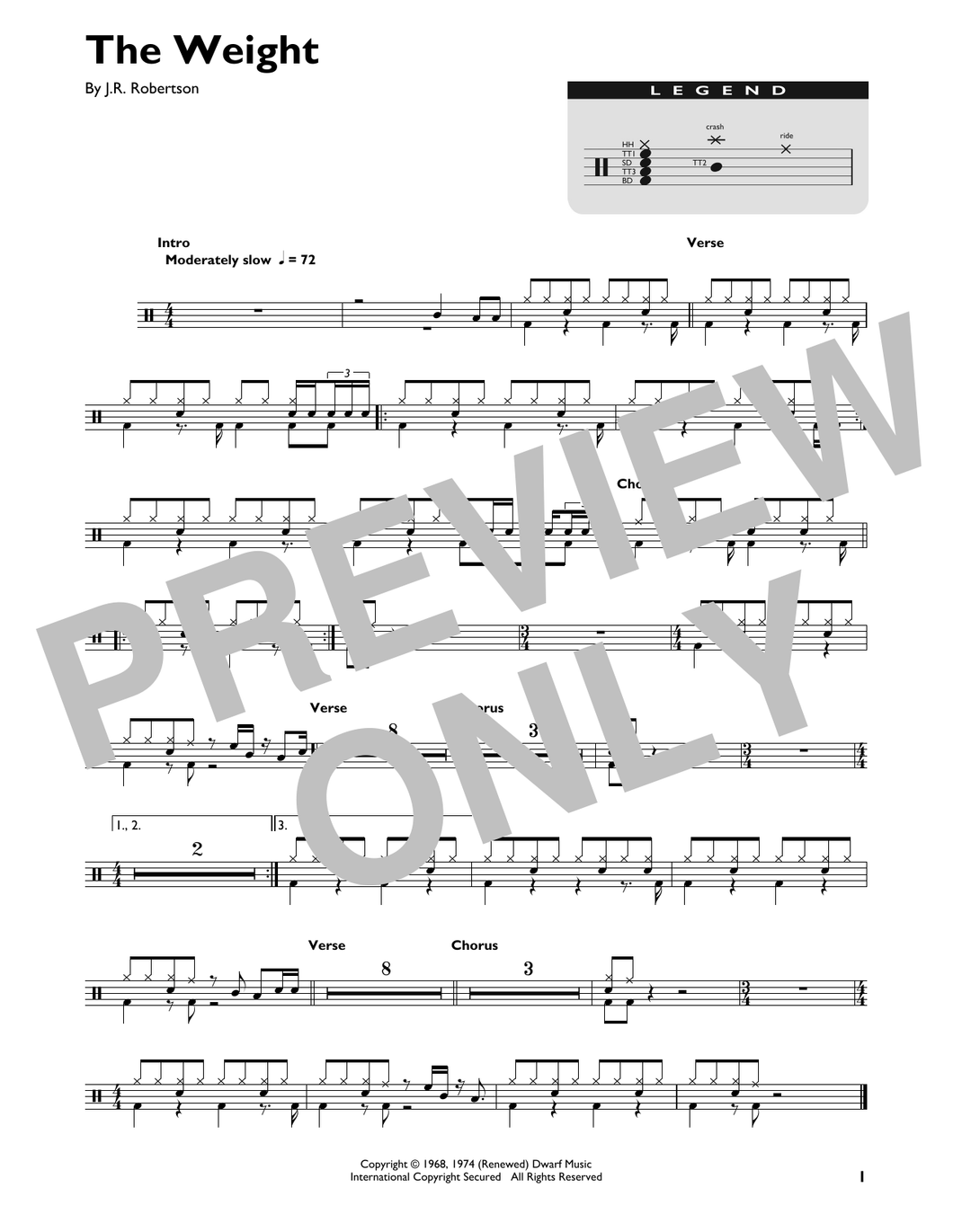The Weight - The Band - Full Drum Transcription / Drum Sheet Music - SheetMusicDirect DT426890