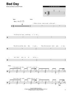 Bad Day - Daniel Powter - Full Drum Transcription / Drum Sheet Music - SheetMusicDirect DT