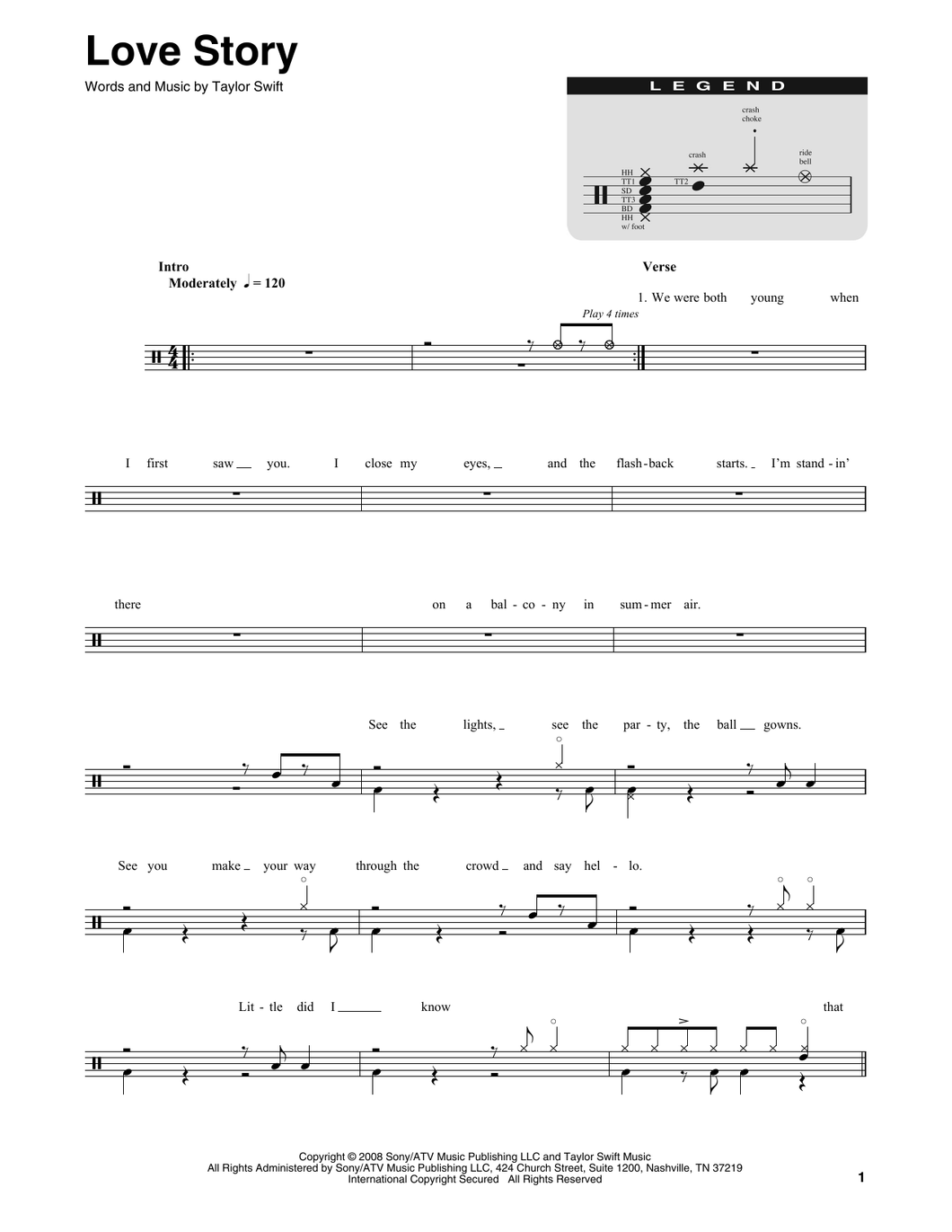 Love Story - Taylor Swift - Full Drum Transcription / Drum Sheet Music - SheetMusicDirect DT