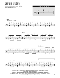 She Will Be Loved - Maroon 5 - Simplified Drum Transcription / Drum Sheet Music - SheetMusicDirect DT