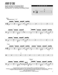 Army of One - Coldplay - Simplified Drum Transcription / Drum Sheet Music - SheetMusicDirect DT