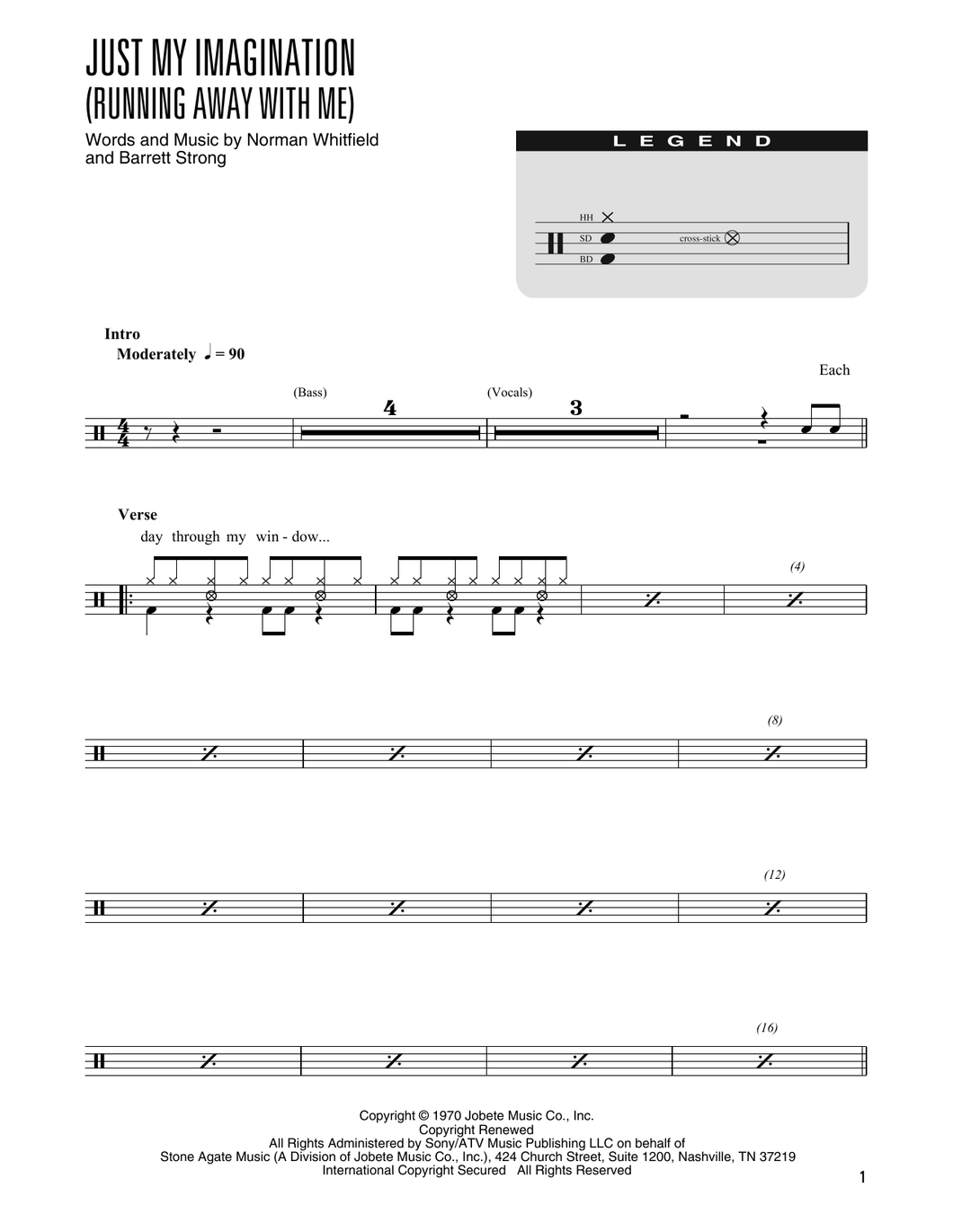 Just My Imagination (Running Away with Me) - The Temptations - Simplified Drum Transcription / Drum Sheet Music - SheetMusicDirect DT
