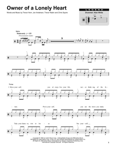 Owner of a Lonely Heart - Yes - Full Drum Transcription / Drum Sheet Music - SheetMusicDirect DT