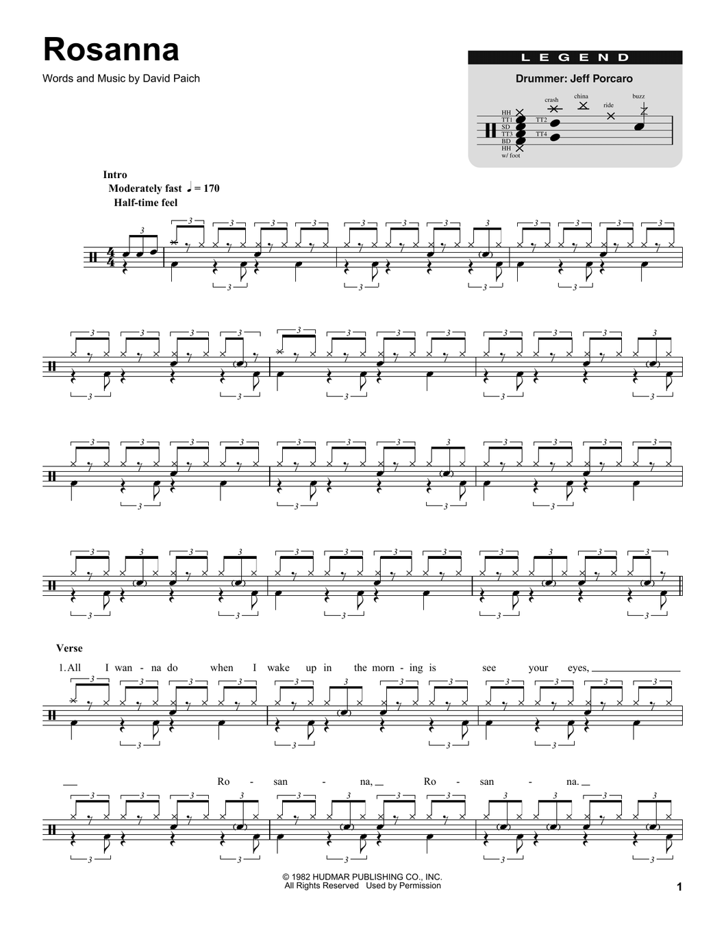 Rosanna - Toto - Full Drum Transcription / Drum Sheet Music - SheetMusicDirect DT174472