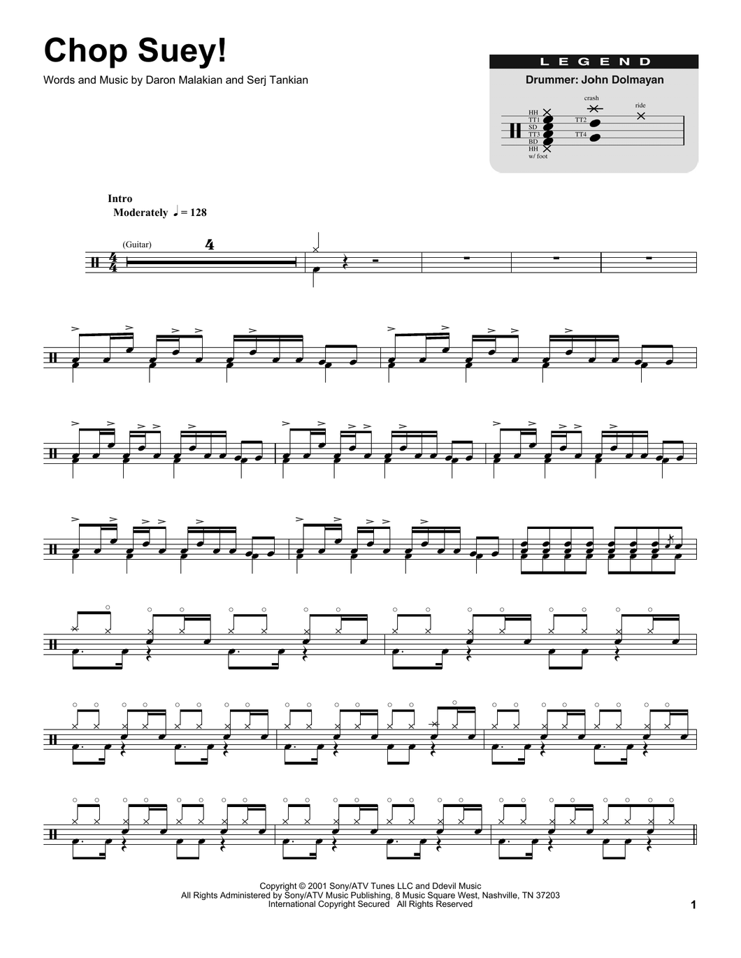 Chop Suey! - System of a Down - Full Drum Transcription / Drum Sheet Music - SheetMusicDirect DT174824