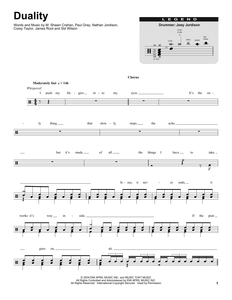 Duality - Slipknot - Full Drum Transcription / Drum Sheet Music - SheetMusicDirect DT