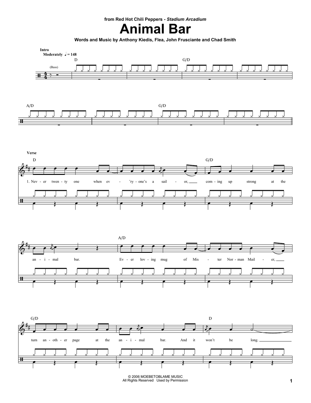 Animal Bar - Red Hot Chili Peppers - Full Drum Transcription / Drum Sheet Music - SheetMusicDirect DT