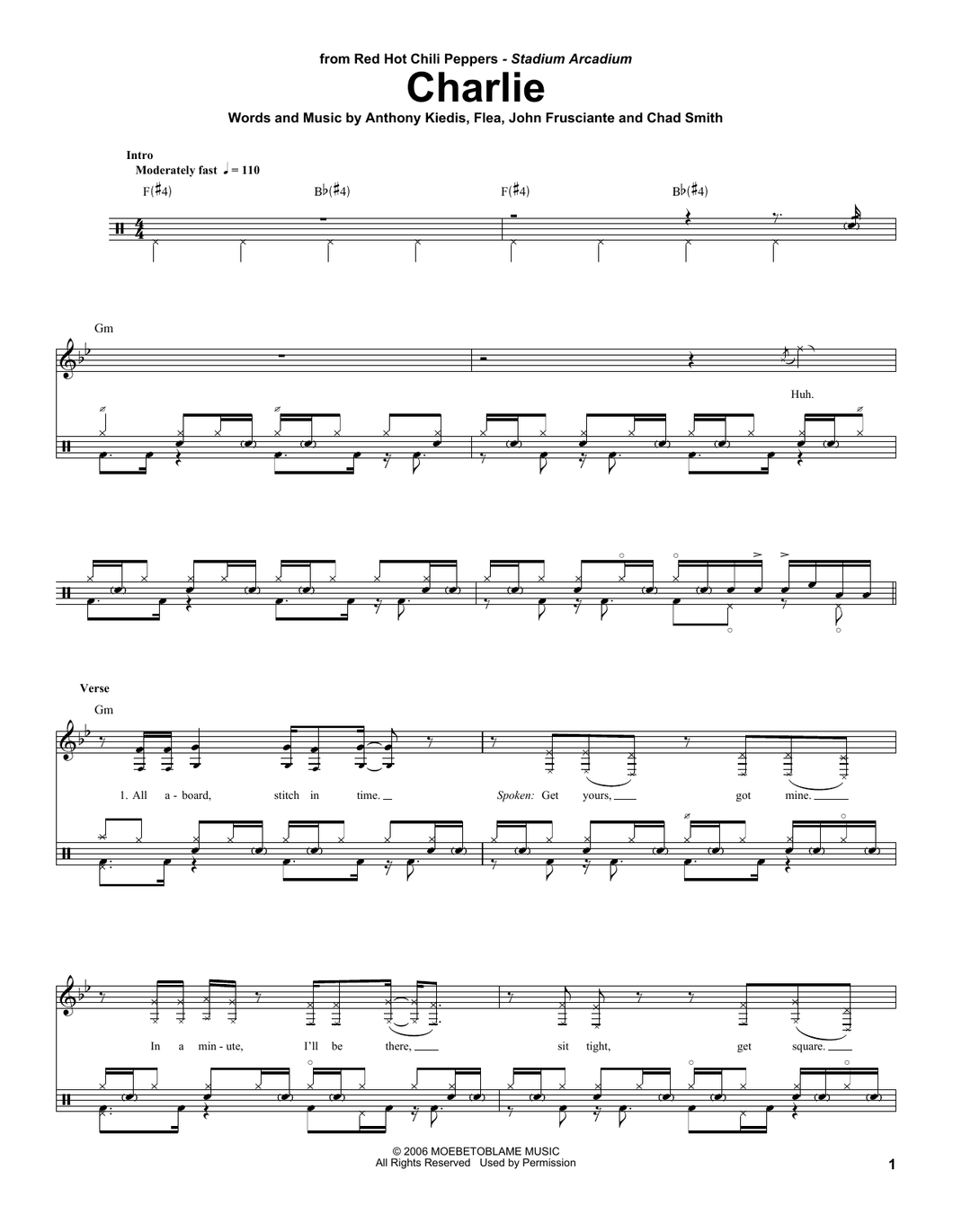 Charlie - Red Hot Chili Peppers - Full Drum Transcription / Drum Sheet Music - SheetMusicDirect DT
