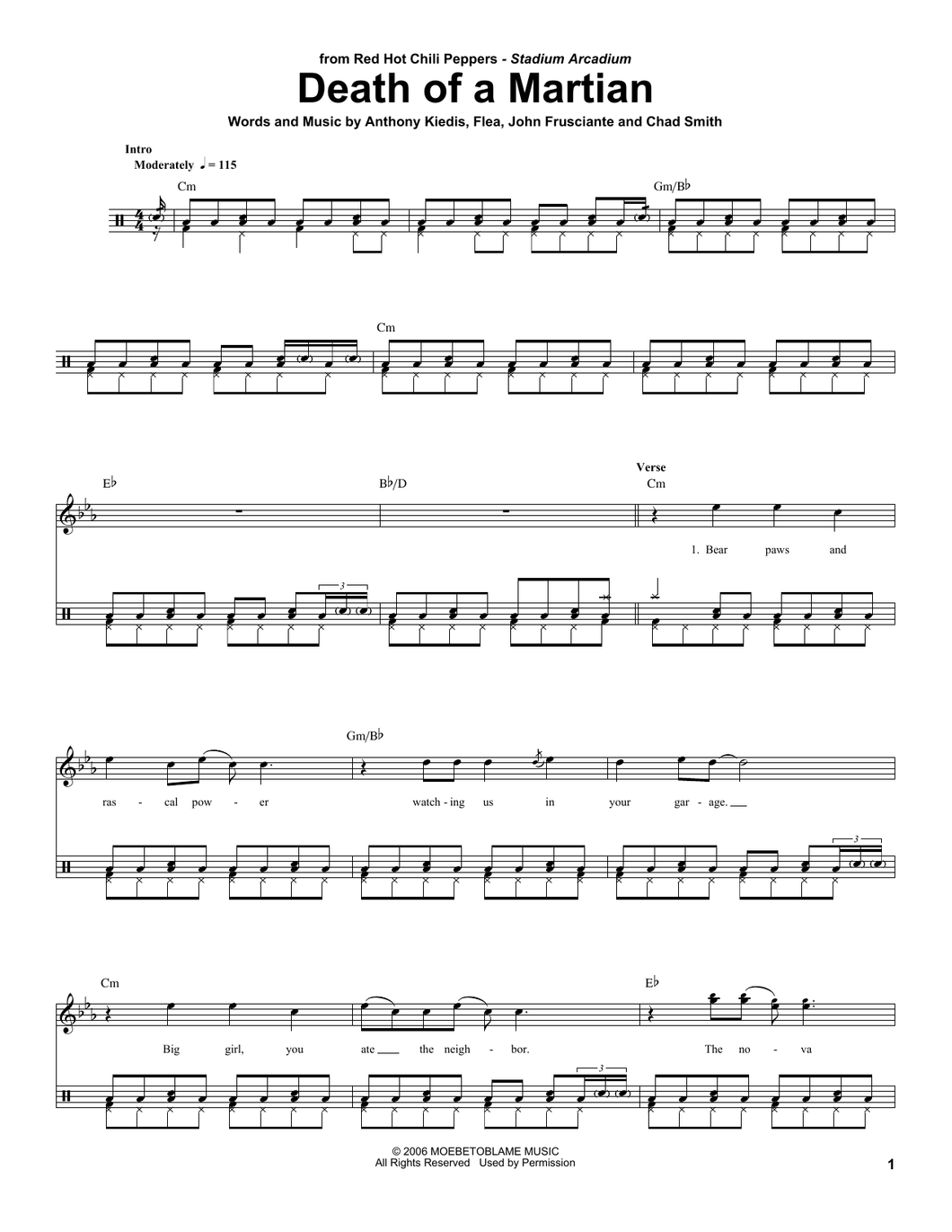 Death of a Martian - Red Hot Chili Peppers - Full Drum Transcription / Drum Sheet Music - SheetMusicDirect DT