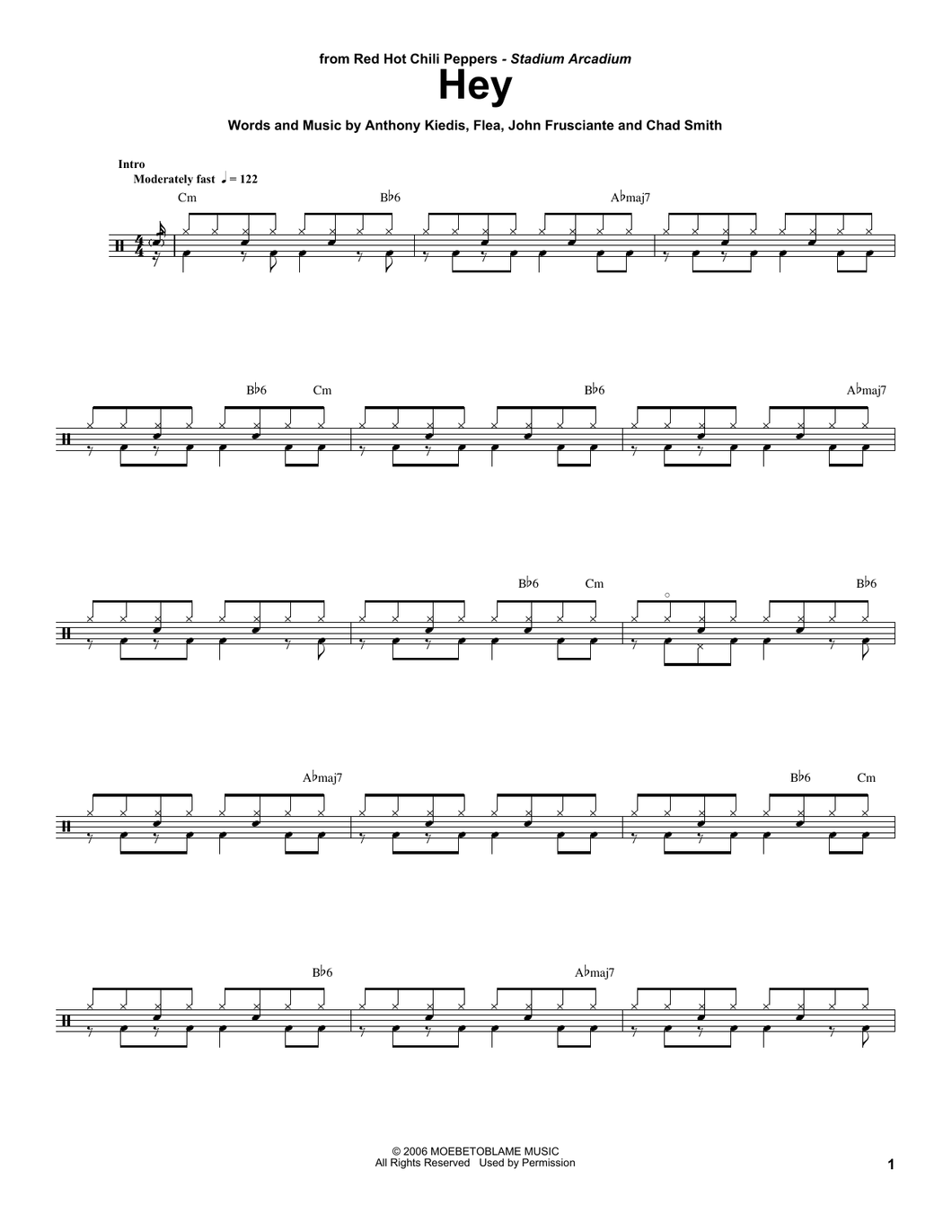 Hey - Red Hot Chili Peppers - Full Drum Transcription / Drum Sheet Music - SheetMusicDirect DT