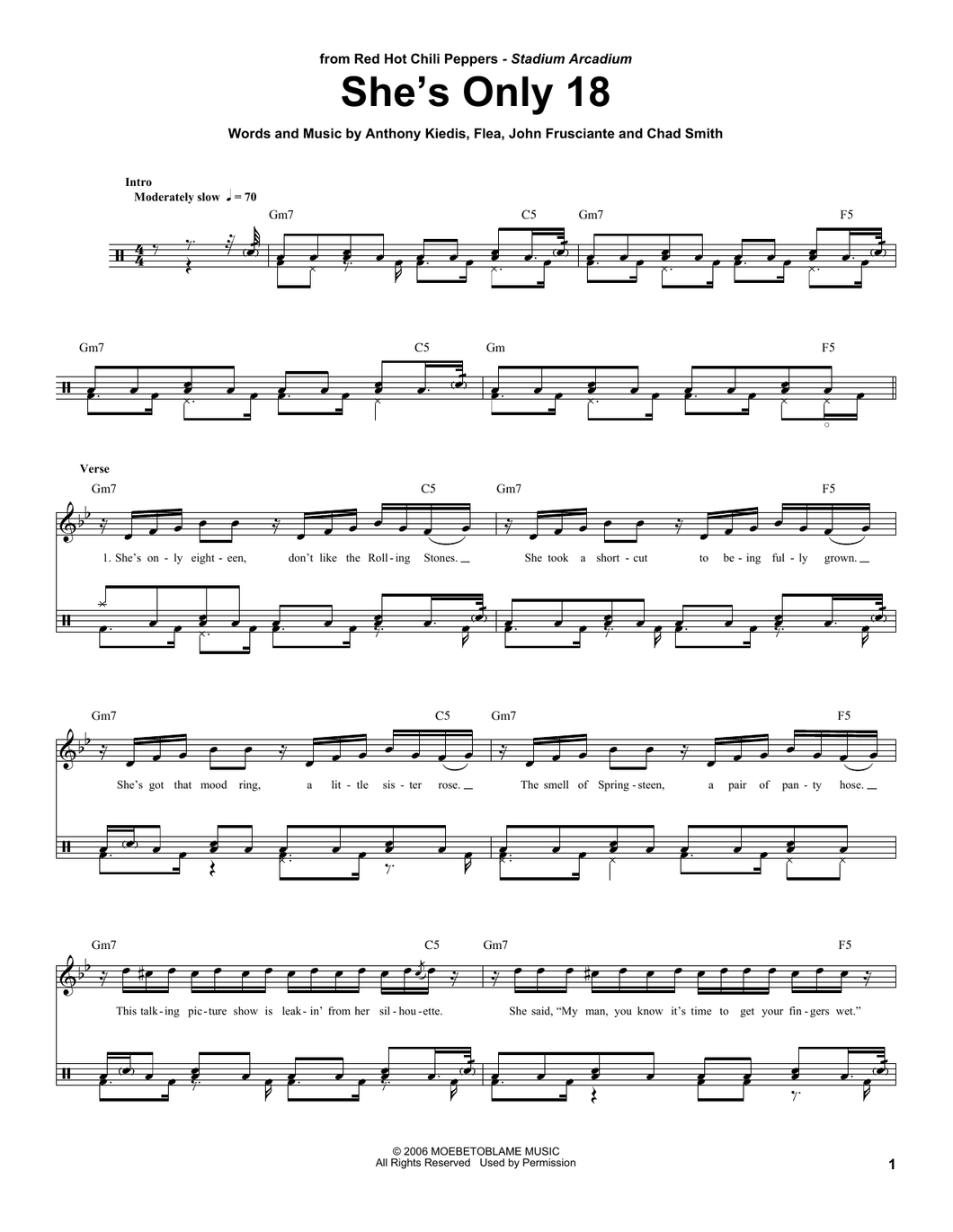 She's Only 18 - Red Hot Chili Peppers - Full Drum Transcription / Drum Sheet Music - SheetMusicDirect DT