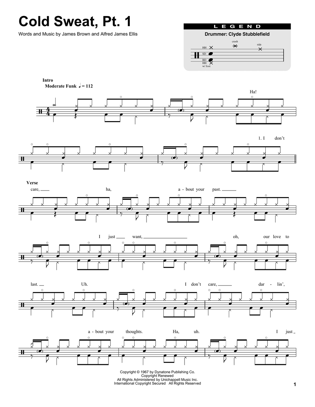 Cold Sweat, Pt. 1 - James Brown - Full Drum Transcription / Drum Sheet Music - SheetMusicDirect DT174656