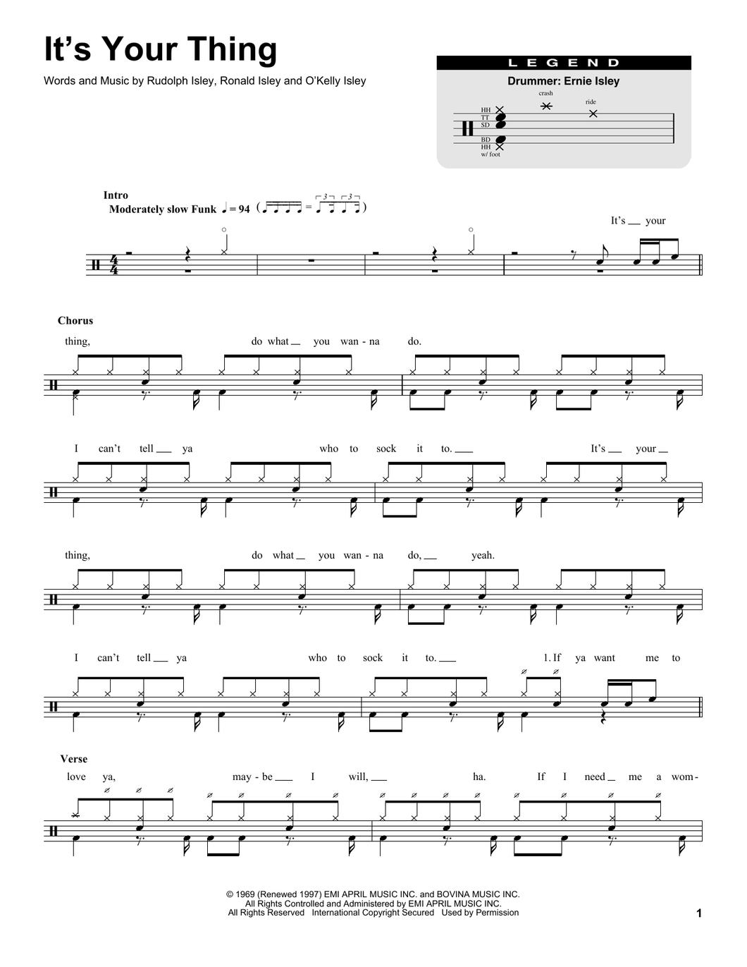 It's Your Thing - The Isley Brothers - Full Drum Transcription / Drum Sheet Music - SheetMusicDirect DT