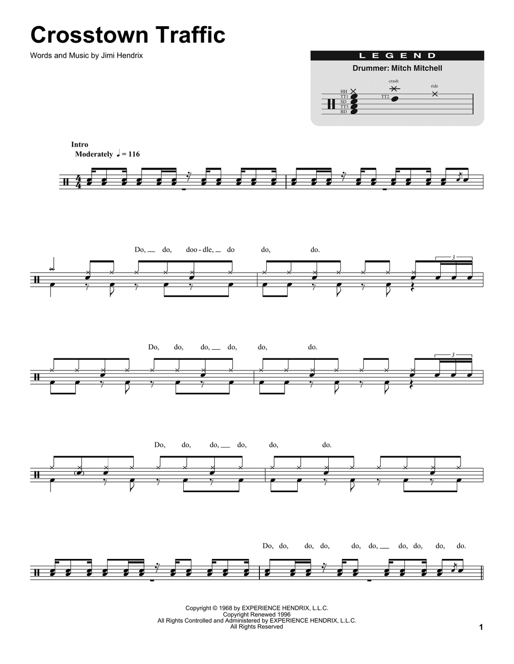 Crosstown Traffic - The Jimi Hendrix Experience - Full Drum Transcription / Drum Sheet Music - SheetMusicDirect DT