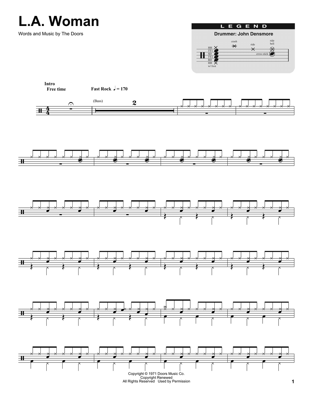L.A. Woman - The Doors - Full Drum Transcription / Drum Sheet Music - SheetMusicDirect DT