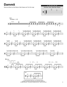 Dammit - Blink 182 - Full Drum Transcription / Drum Sheet Music - SheetMusicDirect DT174827