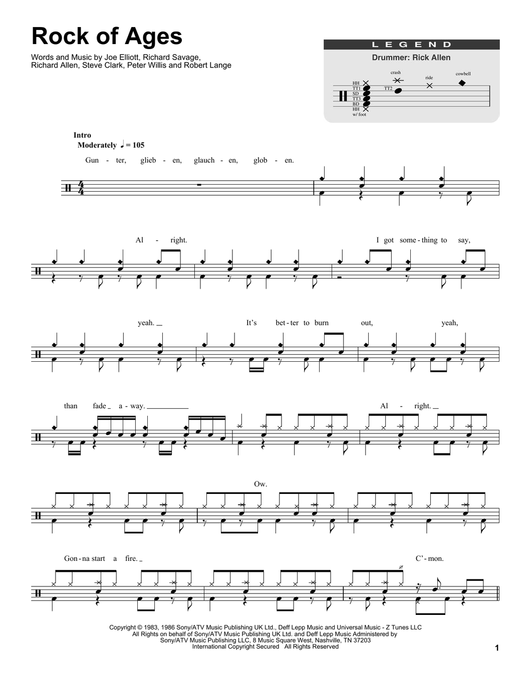 Rock of Ages - Def Leppard - Full Drum Transcription / Drum Sheet Music - SheetMusicDirect DT