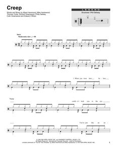 Creep - Radiohead - Full Drum Transcription / Drum Sheet Music - SheetMusicDirect DT174828