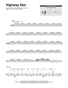 Highway Star - Deep Purple - Full Drum Transcription / Drum Sheet Music - SheetMusicDirect DT175045