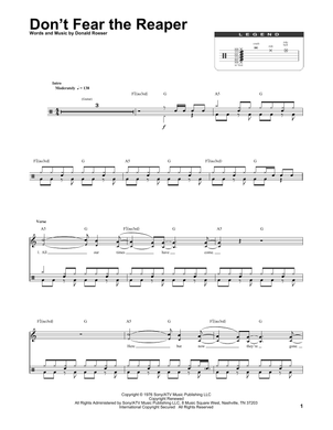 (Don't Fear) The Reaper - Blue Öyster Cult - Full Drum Transcription / Drum Sheet Music - SheetMusicDirect DT174271