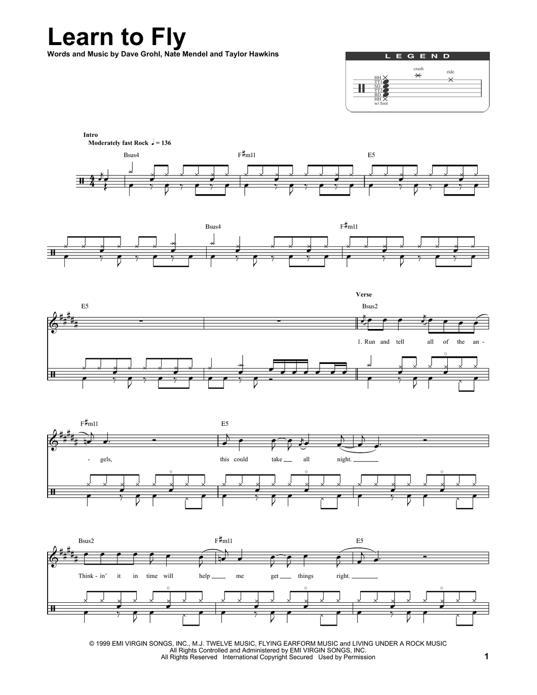 Learn to Fly - Foo Fighters - Full Drum Transcription / Drum Sheet Music - SheetMusicDirect DT174277