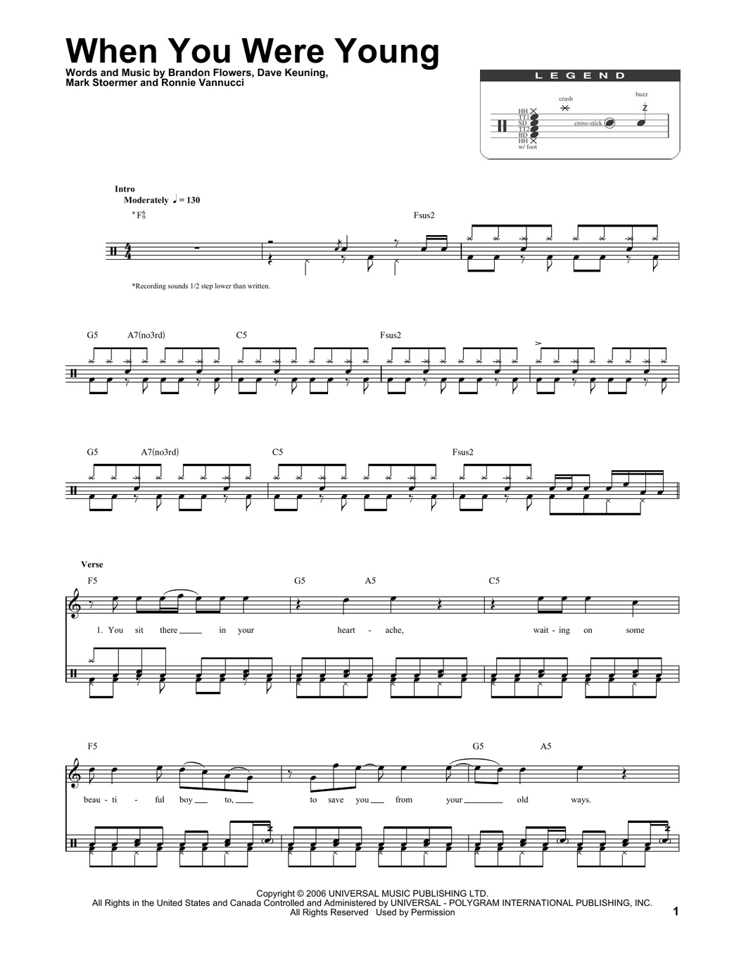 When You Were Young - The Killers - Full Drum Transcription / Drum Sheet Music - SheetMusicDirect DT174270