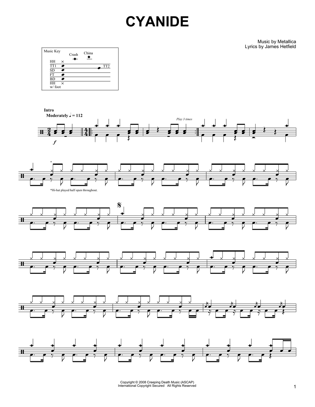 Cyanide - Metallica - Full Drum Transcription / Drum Sheet Music - SheetMusicDirect DT
