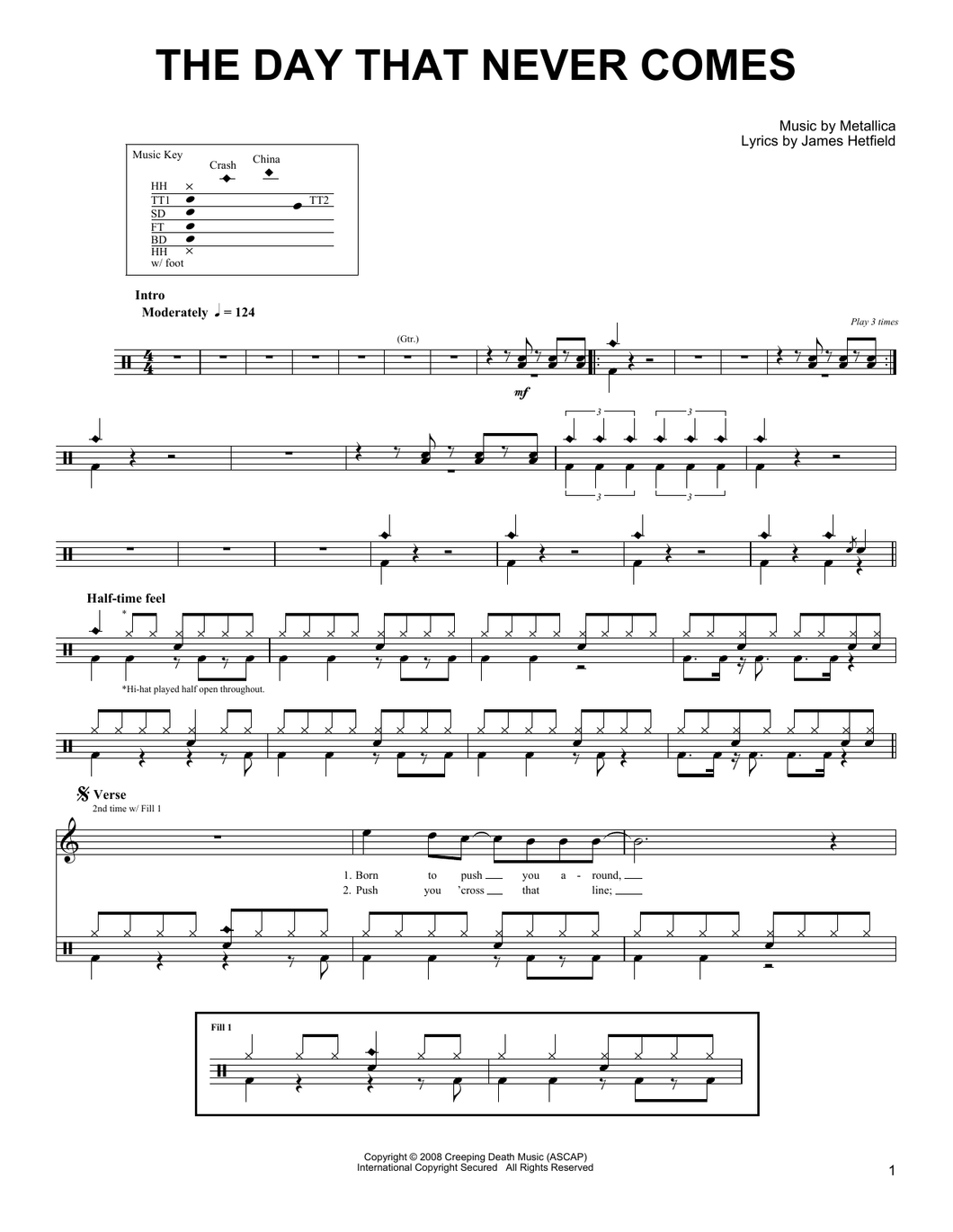 The Day That Never Comes - Metallica - Full Drum Transcription / Drum Sheet Music - SheetMusicDirect DT174811