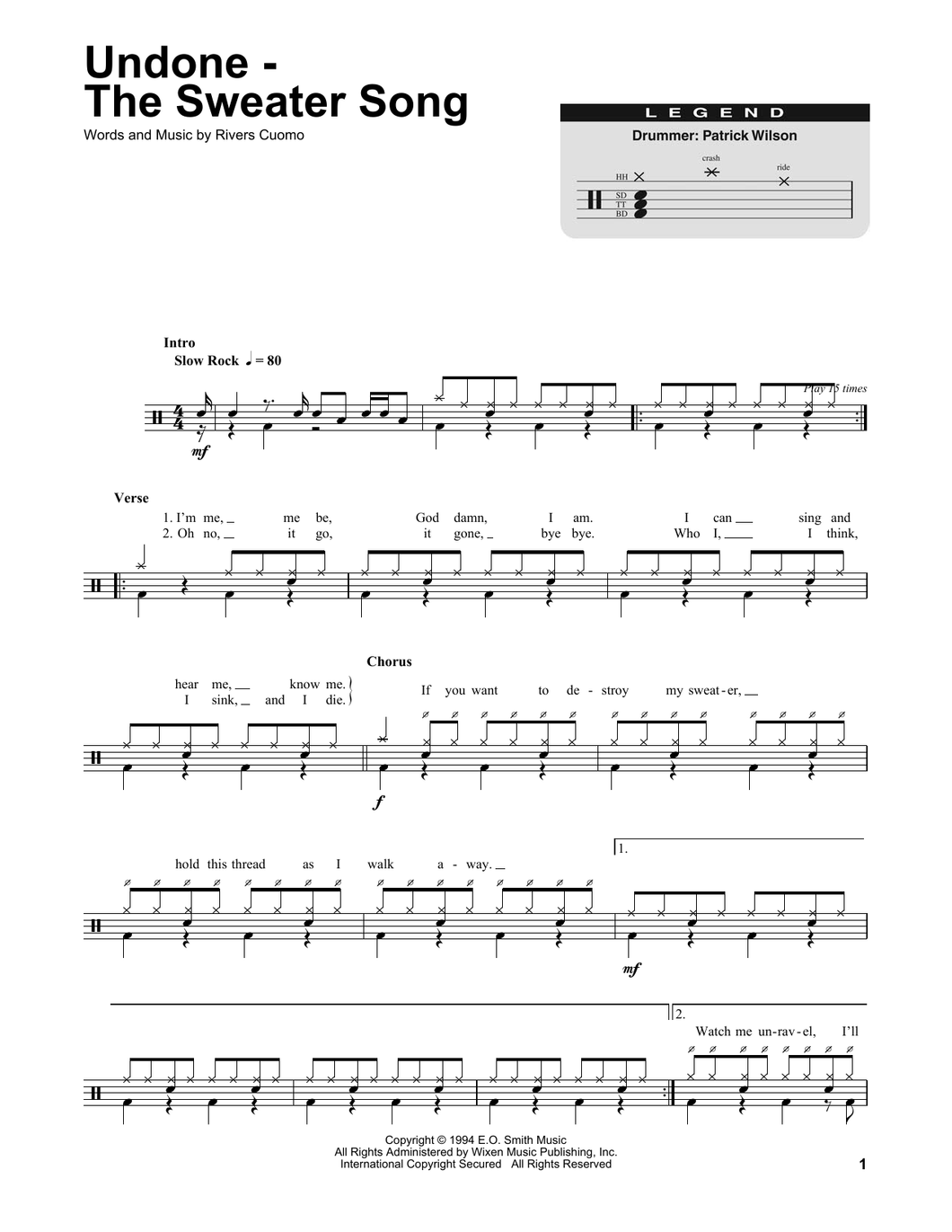 Undone (The Sweater Song) - Weezer - Full Drum Transcription / Drum Sheet Music - SheetMusicDirect DT