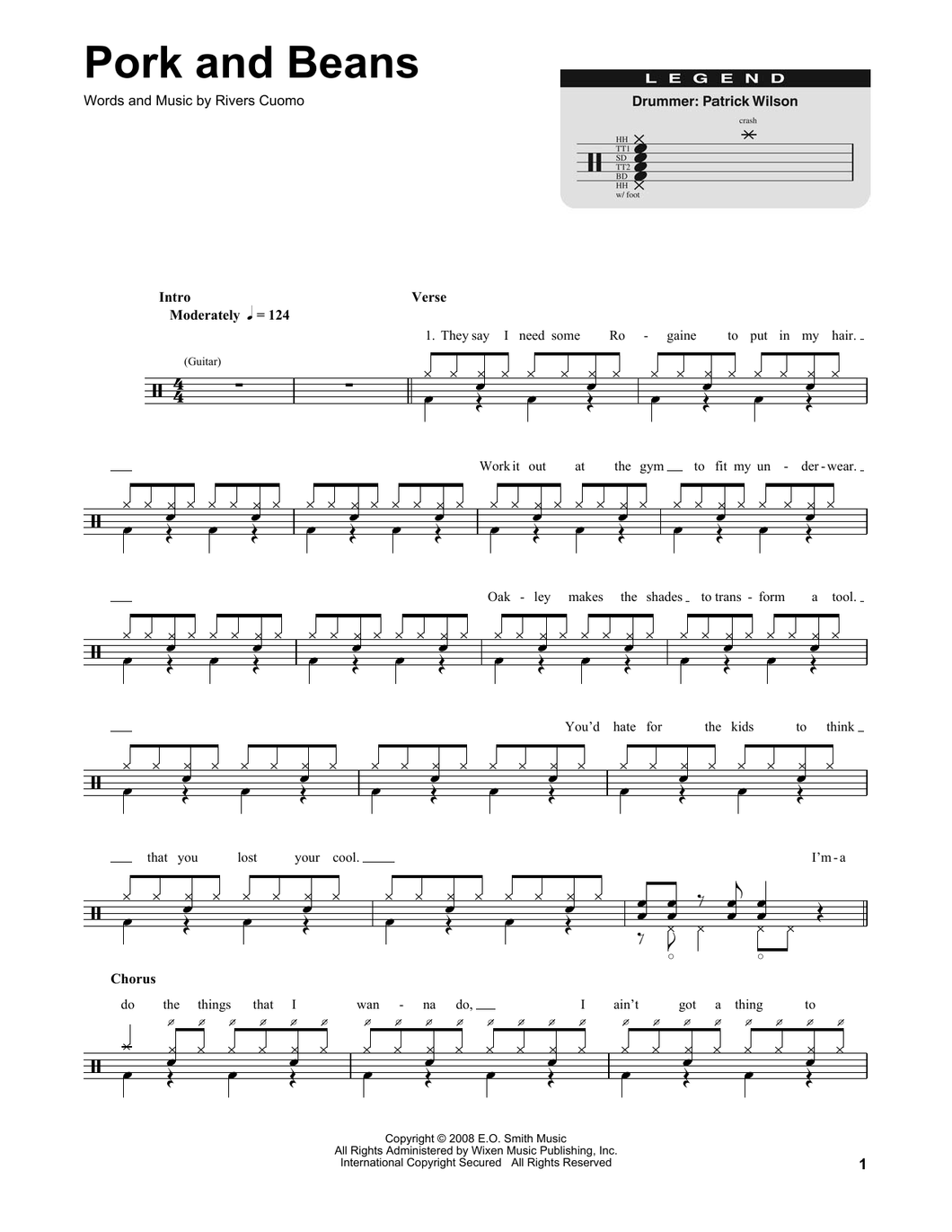 Pork and Beans - Weezer - Full Drum Transcription / Drum Sheet Music - SheetMusicDirect DT