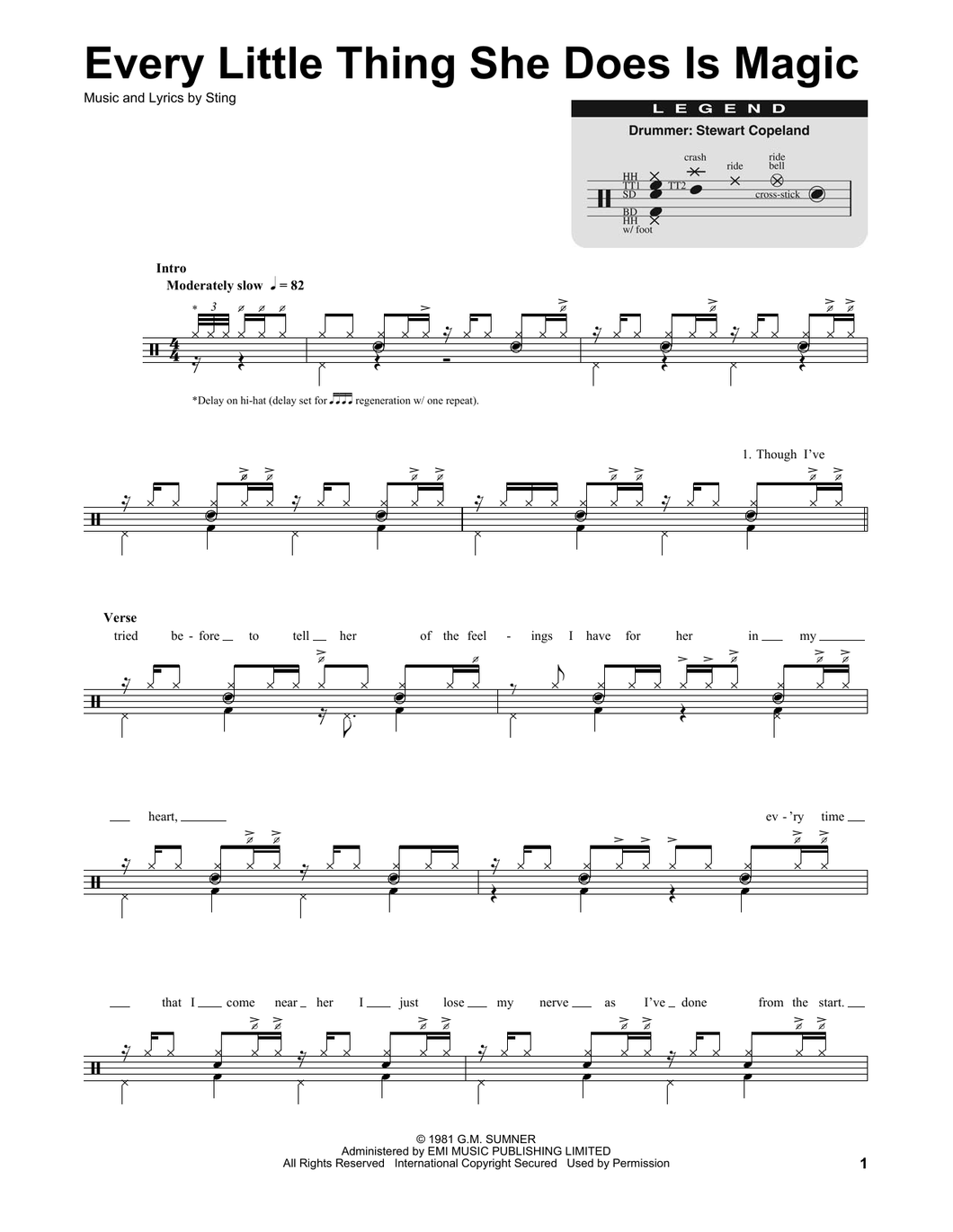 Every Little Thing She Does Is Magic - The Police - Full Drum Transcription / Drum Sheet Music - SheetMusicDirect DT