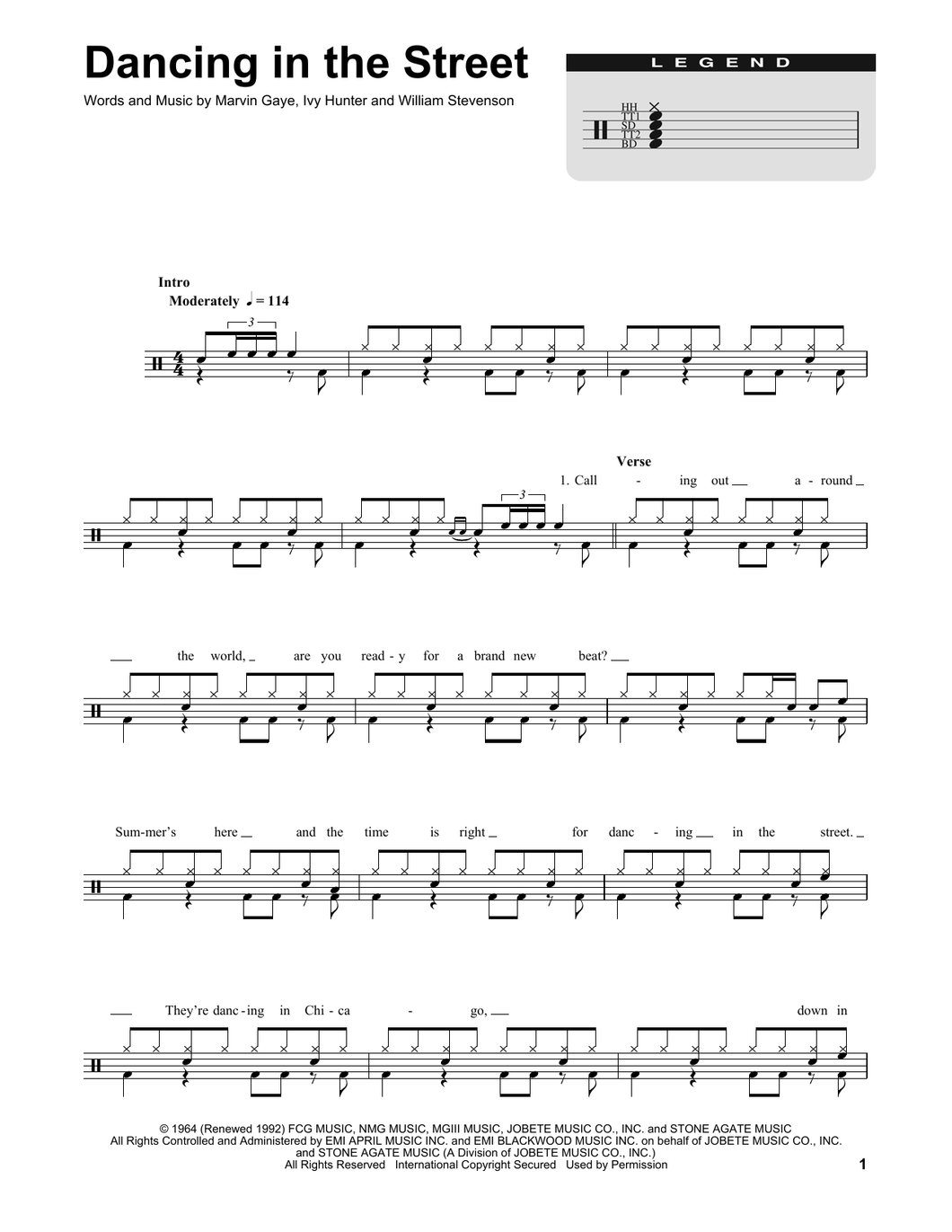 Dancing in the Street - Martha Reeves and the Vandellas - Full Drum Transcription / Drum Sheet Music - SheetMusicDirect DT175103