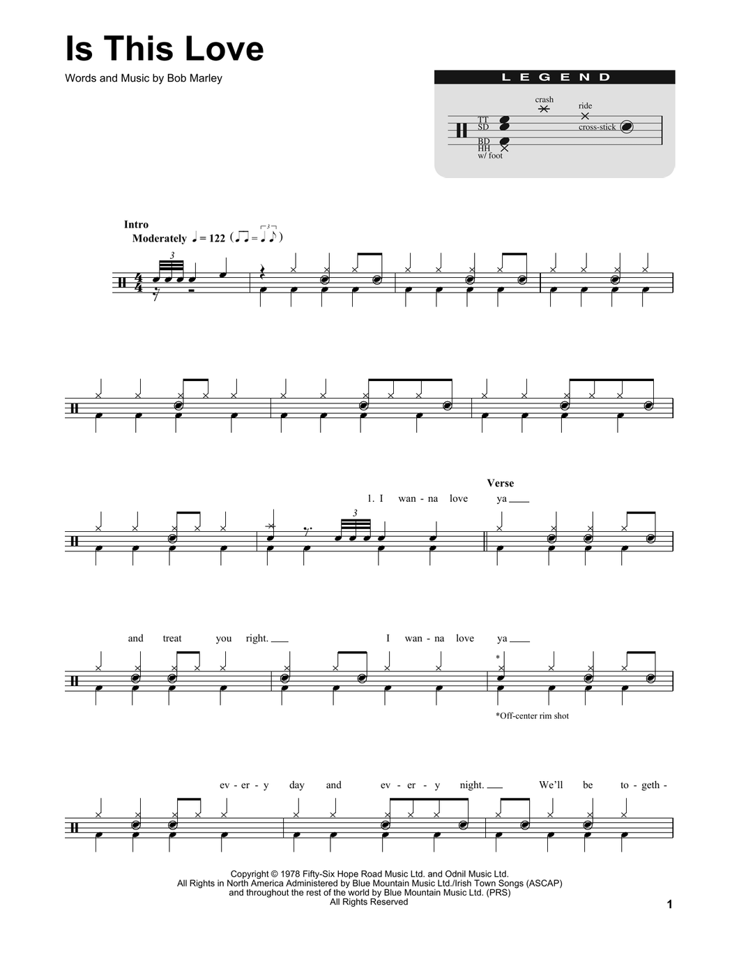 Is This Love - Bob Marley & The Wailers - Full Drum Transcription / Drum Sheet Music - SheetMusicDirect DT