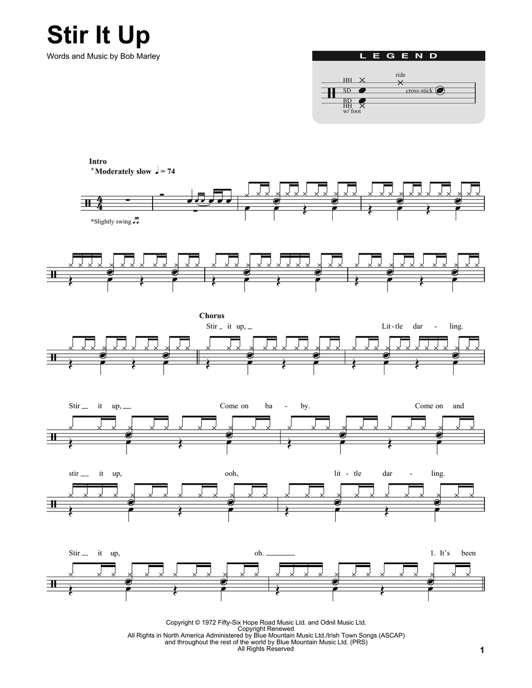 Stir It Up - Bob Marley & The Wailers - Full Drum Transcription / Drum Sheet Music - SheetMusicDirect DT175145
