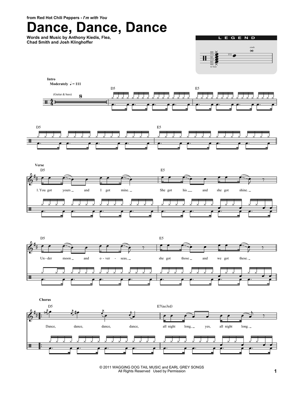 Dance, Dance, Dance - Red Hot Chili Peppers - Full Drum Transcription / Drum Sheet Music - SheetMusicDirect DT
