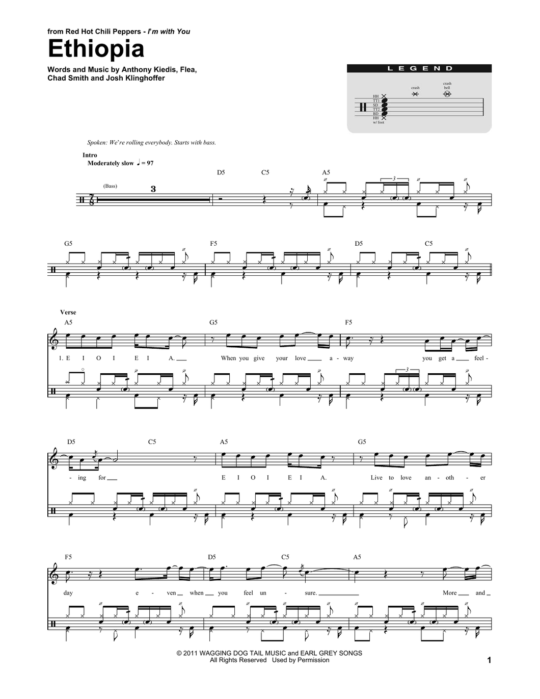 Ethiopia - Red Hot Chili Peppers - Full Drum Transcription / Drum Sheet Music - SheetMusicDirect DT