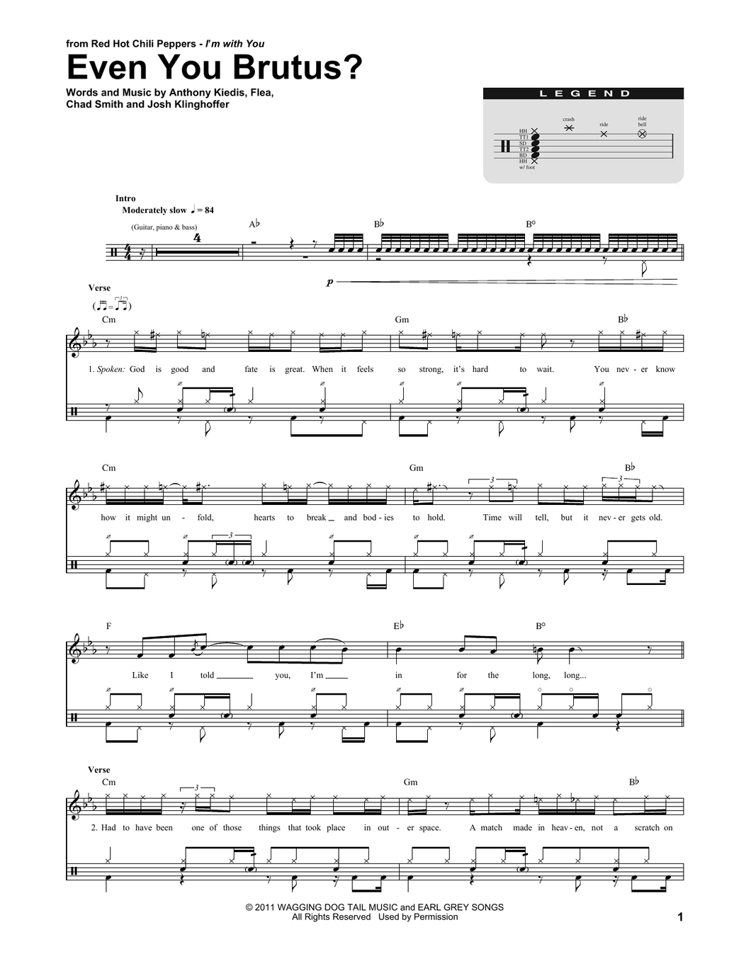 Even You Brutus? - Red Hot Chili Peppers - Full Drum Transcription / Drum Sheet Music - SheetMusicDirect DT