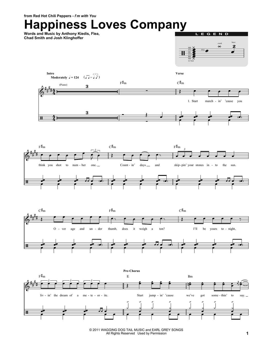 Happiness Loves Company - Red Hot Chili Peppers - Full Drum Transcription / Drum Sheet Music - SheetMusicDirect DT