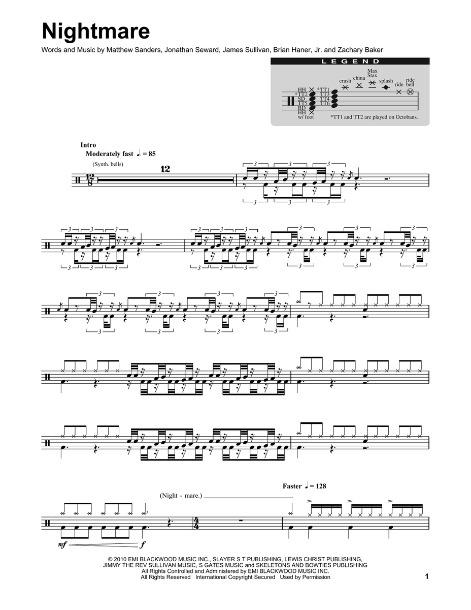 Nightmare - Avenged Sevenfold - Drum Sheet Music - SheetMusicDirect DT ...