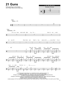 21 Guns - Green Day - Full Drum Transcription / Drum Sheet Music - SheetMusicDirect DT